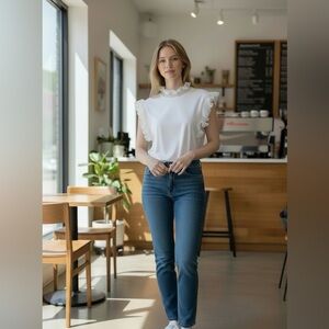 $234 SANDRO white Ruffle Top